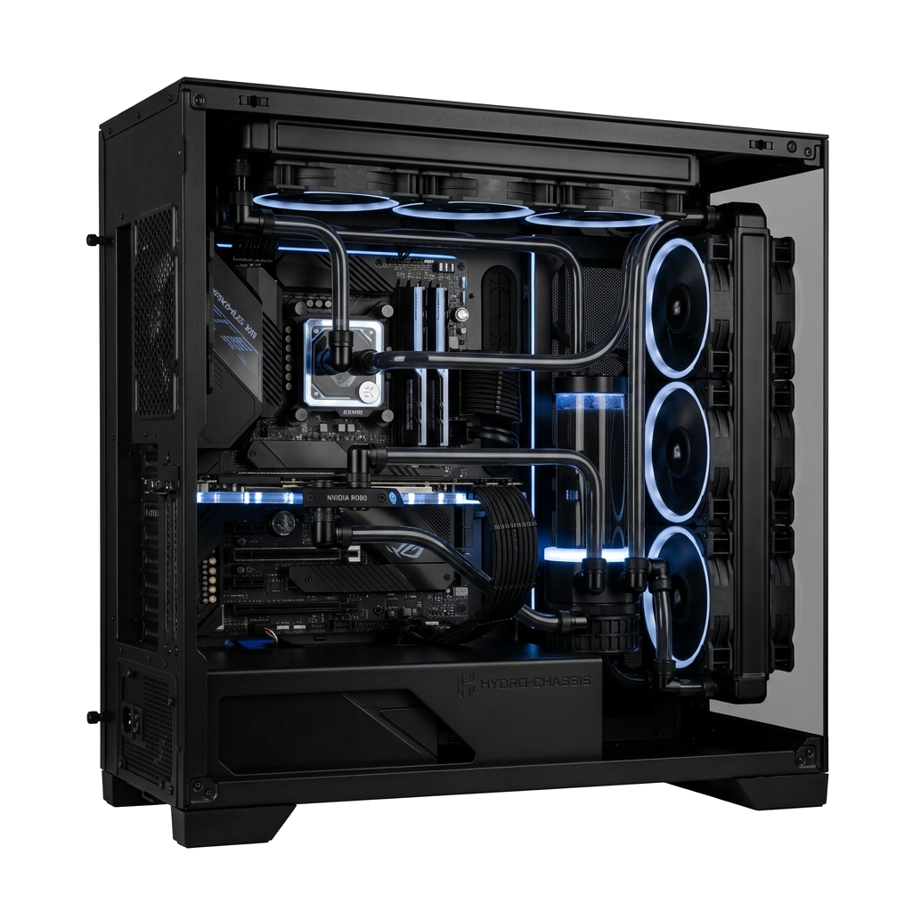 Custom Monochromatic Liquid Cooled PC Workstation Cutout